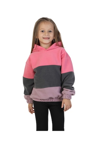 Erdem Kıds Kız Çocuk Sweatshirt-kazak Kapüşonlu Beli Lastikli Çok Renkli Kışlık Polar Sweat Pembe-antrasit-lila Pembe-antrasit-lila