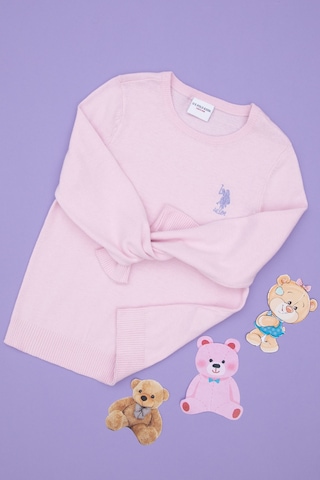 U.S. Polo Assn. Kız Çocuk Pembe Bisiklet Yaka Basic Kazak 50288945-VR041