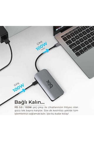 Bix Bx17Hb Type-C To Gigabit Ethernet Hdmı Pd Usb 3.2 Micro Sd/Sd