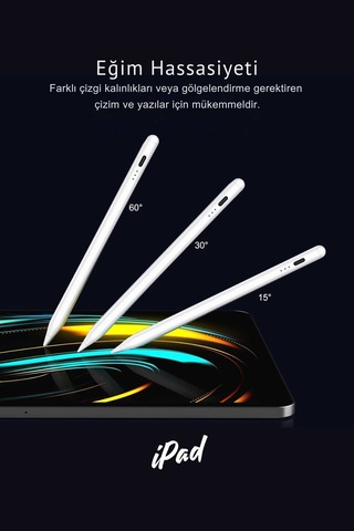 Apple Uyumlu iPad  Air 11 & 13 İnç M3 2025 Avuç İçi Reddetmeli Eğim Hassasiyetli Dokunmatik Yazı Kalemi Beyaz