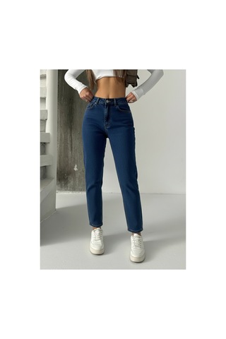 Bluemarlin Yüksek Bel Tam Kalıp Mom Jeans Pantolon Lacivert