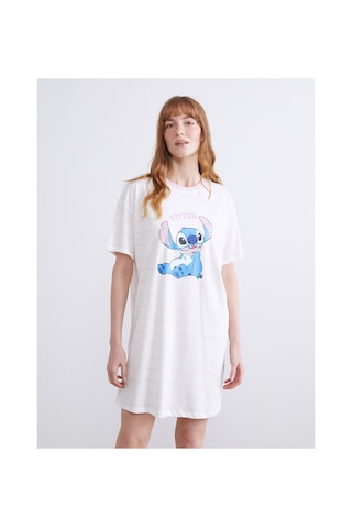 Lcw Young Ekru Bisiklet Yaka Stitch Baskılı Kadın Gecelik