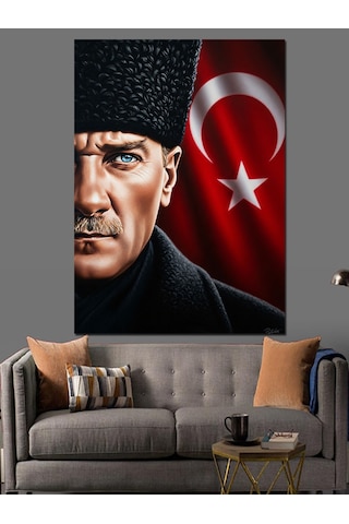 Kırmızı Türk Bayrağı Atatürk Dekoratif Kanvas - Mdf Ahşap Tablo