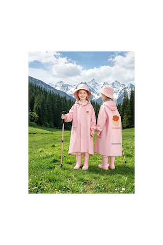 Miço Kids Siperlikli Kapüşonlu Su Geçirmez Çocuk Yağmurluk Pembe