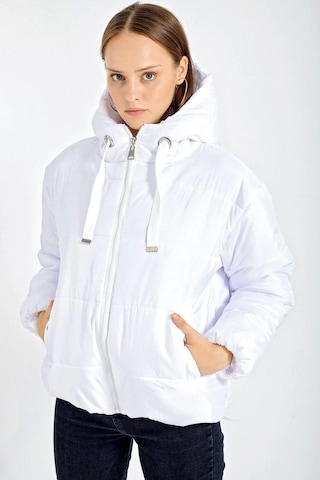 5117 Kapşonlu Şişme Mont - Beyaz Beyaz