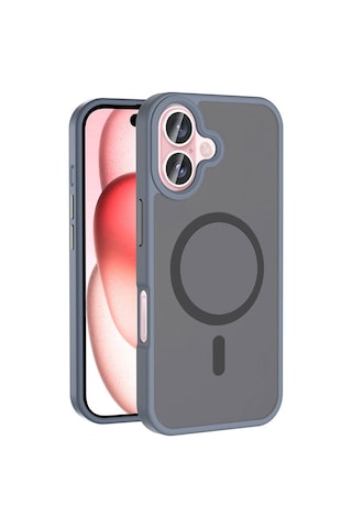 Apple Uyumlu iPhone 16 Plus Kılıf M-safe Şarj Özellikli Mat Arka Yüzey Zore Sio Kapak Gri