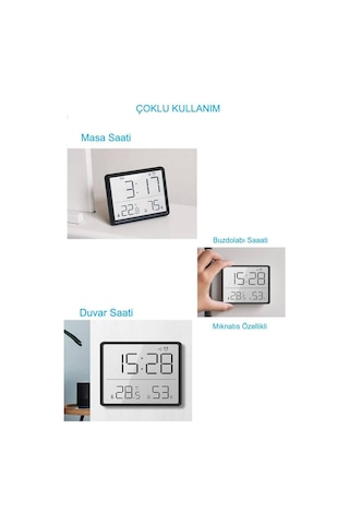 Alfalink Mıknatıslı Lcd Hd Dijital Ekran Pilli Mini Saat Alarm Nem Göstergesi Sıcaklık Ölçer