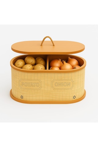 Dekorasyaa 2 Bölmeli Patates Soğanlık - Bambu - Oval - Açık Natural Desen Açık Kahverengi