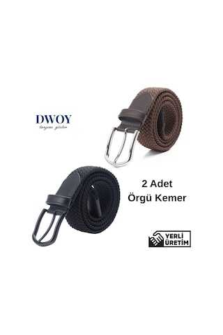 Dwoy Elastik Örgü Kemer 2'li Set-806 Kahverengi