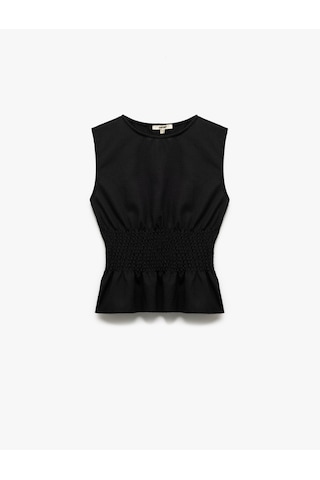 Koton Slim Fit Bürümcük Kumaş Gipeli Kayık Yaka Kolsuz Bluz Siyah 5sak10529ek Siyah
