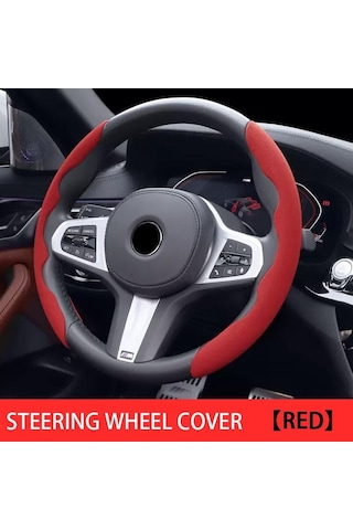 Kırmızı Seametal 1 Çift Evrensel Araba Direksiyon Güçlendirici Kapak İç Karbon Fiber Kaymaz Kapak Direksiyon Koruma Kapağı