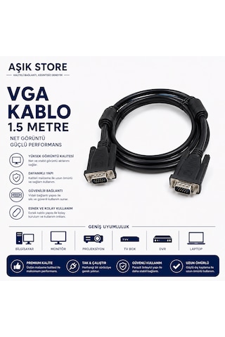 Vga Kablo 1.5 Metre Erkek Erkek Monitör Projeksiyon Bilgisayar Görüntü Aktarım Kablosu Vga Kablo 1.5 Metre Erkek Erkek Monitör Projeksiyon Bilgisayar Görüntü Aktarım Kablosu