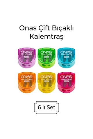 Kalemtraş 6 Adet Onas Ns-828 Hazneli Çift Bıçaklı Kalem Açacağı Plastik Kalemtıraş Kalem Traş Okul Sınıf