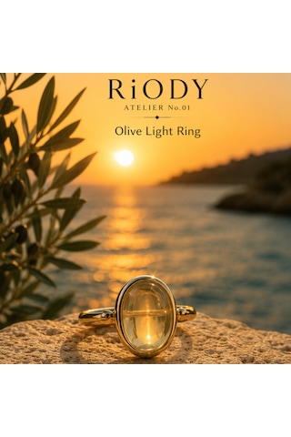 Riody Atelier No.01 Olive Light Ring El İşçiliği Doğal Taş Gold Kadın Yüzük Sarı