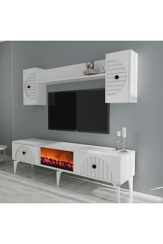 Breda Şömineli Tv Ünitesi Takımı Beyaz
