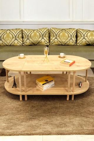 Çevir Kur 3'ü 1 Arada 2 Raflı Orta Sehpa Ve Dekoratif Yan Sehpa Gazetelikli Meşe