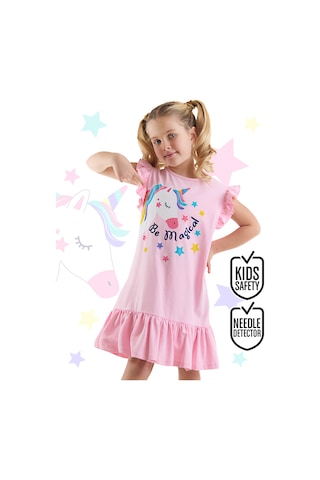 Denokids Unicorn Magic Kız Çocuk Pembe Elbise Renkli Çok Renkli