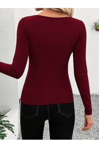 Adisia Kadın Uzun Kollu Lazer Kesim Dalga Yakalı Dalgıç Bluz Bordo