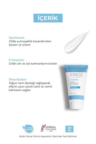 Sinoz Hydrapro Vitamin E Panthenol İçeren Yoğun Nemlendirici El Bakım Kremi 50 ML