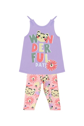 Denokids Wonderful Cat Kız Çocuk Tunik Tayt Takım Çok Renkli