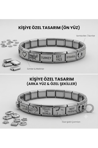 Kişiye Özel Lazer Baskılı İsimli Çelik Bileklik - Sevdiklerinize Hatıra Tasarımı Gri