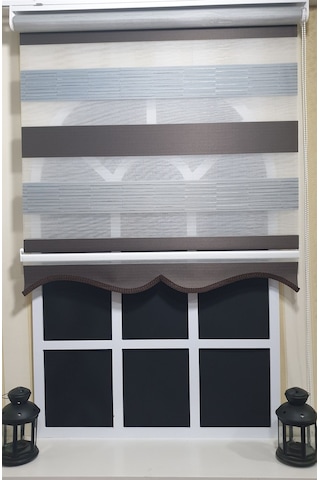 Pliseli Zebra Stor Perde Kahve Gri Etek Dilimli St 015