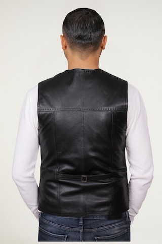 Derije Texas Hakiki Deri Erkek Siyah Punto Dikişli Yelek