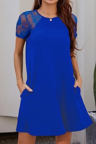 S-pazarım Kol Dantel Viskon Elbise Saks Mavi