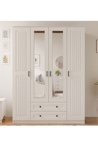 Rabi Mobilya Estelya Country 4 Kapaklı 2 Çekmeceli Gardırop