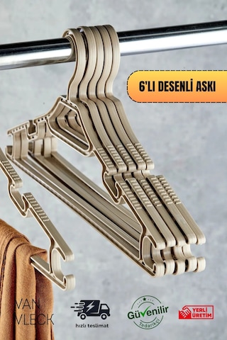 6'lı Kristal Desenli Askı Seti Şık Gri, Beyaz Ve Kahve Renk , Dayanıklı Kıyafet Askıları Kahverengi