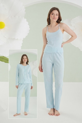 Nbb Kadın Mavi Loungewear Pintel 3lü Pijama Takımı