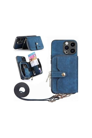 Bloomnest İphone Uyumlu 15 Pro Max İçin Dayanıklı Fermuarlı Cüzdan Kılıfı, Çapraz Askılı, Manyetik Kart Tutucu Diğer