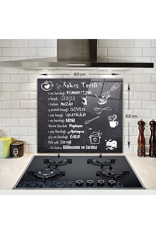 Decorita Cam Ocak Arkası Koruyucu | Aşkın Tarifi | 52cm x 60cm