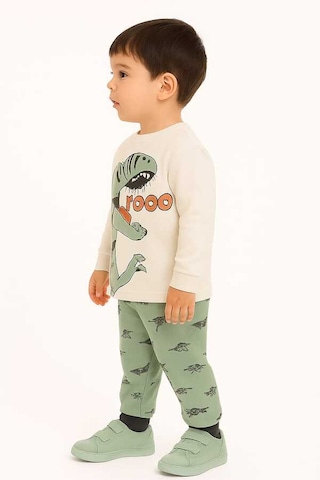 Hümazade Yeşil Dinozorlu 1-3 Yaş Çocuk Pijama Takımı Yeşil
