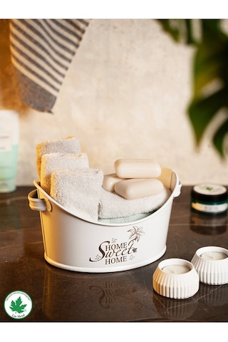 Kayık Metal Banyo Organizeri Home Sweet Home Baskılı Beyaz