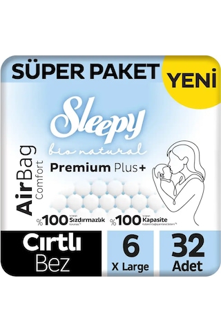 Sleepy Bio Natural Premium Plus Airbag Comfort Süper Paket Bebek Bezi 6 Numara Xlarge 32 Adet