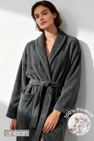 %100 Pamuk Unisex Antrasit Bornoz - Şalyaka Otel Bornozu, Spa Için Ideal, Günlük Kullanıma Uygun Antrasit