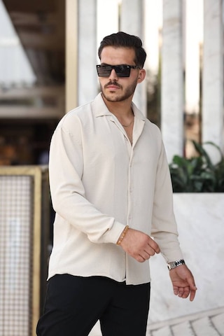 Tex Republic Erkek Krem Rahat Kesim Dokulu Oversize Salaş Aerobin Gömlek Krem