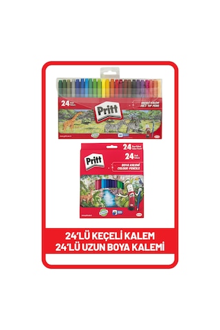 Pritt Keçeli Kalem 24'lü + Uzun Kuru Boya Kalemi 24'lü Pritt Keçeli Kalem 24'lü + Uzun Kuru Boya Kalemi 24'lü