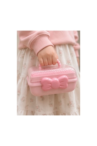Çocuk Takı Ve Toka Organizeri Otomatik Açılır Katlı Düzenleyici Kutu 27x15x15 Cm Pembe Taşınabilir Çok Bölmeli Saklama Çantası Pembe