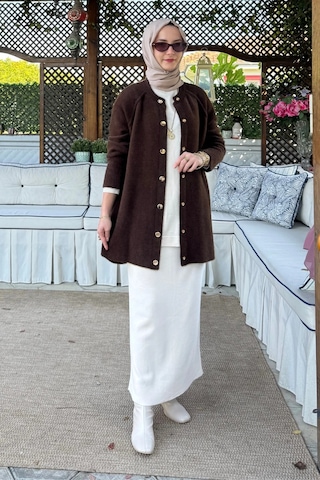 Rabia Şamlı Sedef Angora Triko Hırka Kahve Normal