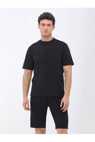 Kip Siyah Bisiklet Yaka T-shirt Siyah