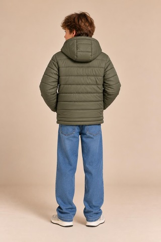 Alexandergardi Puffer Kapüşonlu Unisex Çocuk Şişme Mont Haki