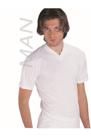 Erkek Beyaz Süprem Yarım Kollu V Yaka % 100 Pamuklu Fanila 3 Lü Paket 111-3b Beyaz