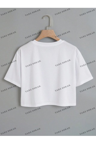 Flood Of Style Crop Ckod-232913 Harf Grafikli Beyaz