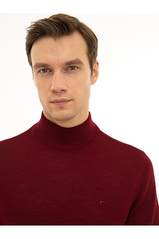 Cacharel Bordo Slim Fit Yarım Balıkçı Basic Triko Kazak Kırmızı