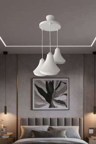 Retro Rustik Model Modern Beton Görünümlü 3'lü Beyaz Sarkıt Avize Cafe Yatak Odası Ofis Salon Mutfak Beyaz