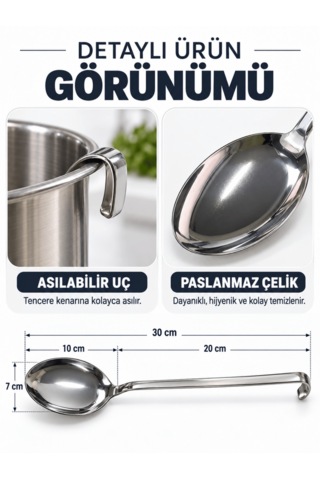 Endüstriyel Meze Kaşığı Sanayi Tipi Paslanmaz Çelik Sanayi Restoran Lokanta Tipi Kulplu Asılabilir Kırılmaz