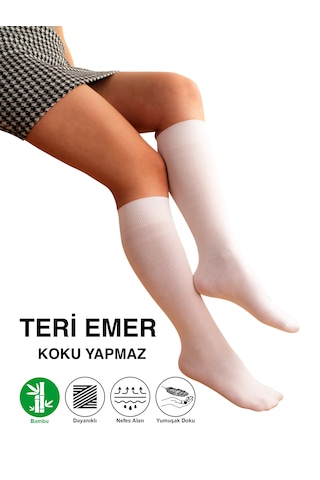 3 Çift Teni Göstermeyen Yumuşak Dikişsiz Dizaltı Uzun Bambu Kadın Premium Çorap 36 - 42 Beden