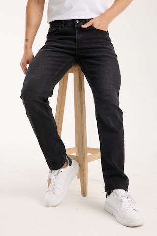 Erkek Pantolon Siyah Regular Fit Fermuarlı Jeans Füme